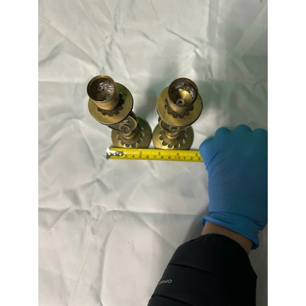 Vintage Brass Judaica Candle Holders Set of 2‎ Star of David Menorah
